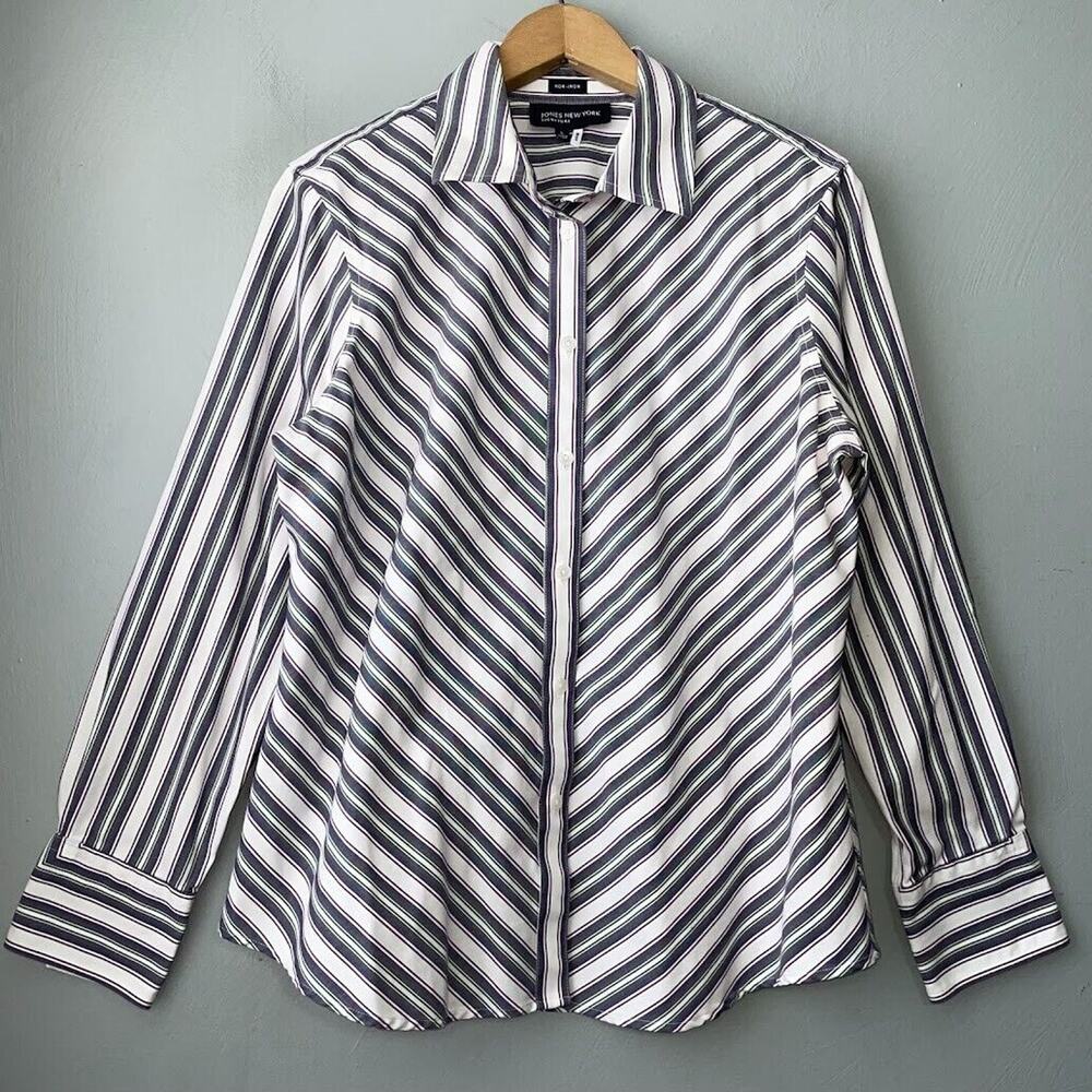Jones New York Size Large Easy Care Non Iron Oxford Button Up Shirt Career